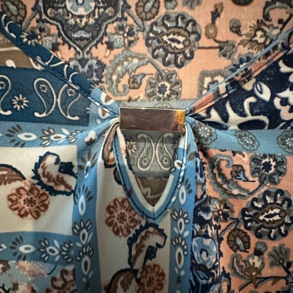 Womens Boho Patchwork Print Top S Emi & Joe Keyhole Neck 3/4 Sleeve Polyester/Sp - Picture 7 of 9